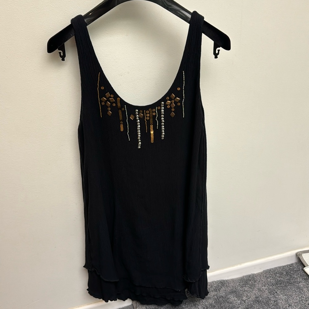 31 inch long Valcom double hem tank dress with beaded neckline